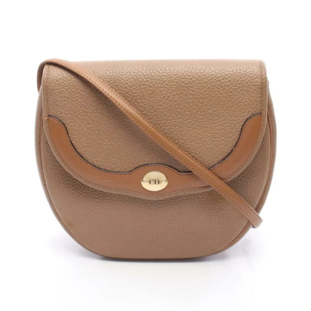 Christian Dior CD Shoulder Bag Leather Brown